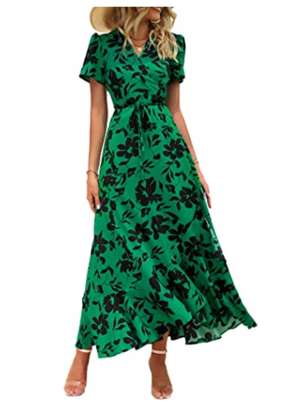 Boho Floral Maxi Dress with Ruffle Trim and Side Split